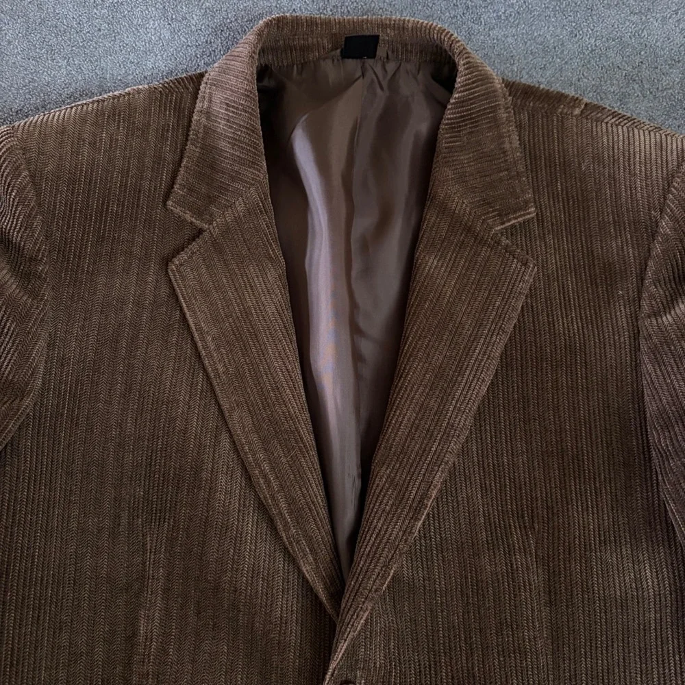 Vintage Corduroy Blazer Mens Large Brown Herringbone Wide Wale Two Button Jacket